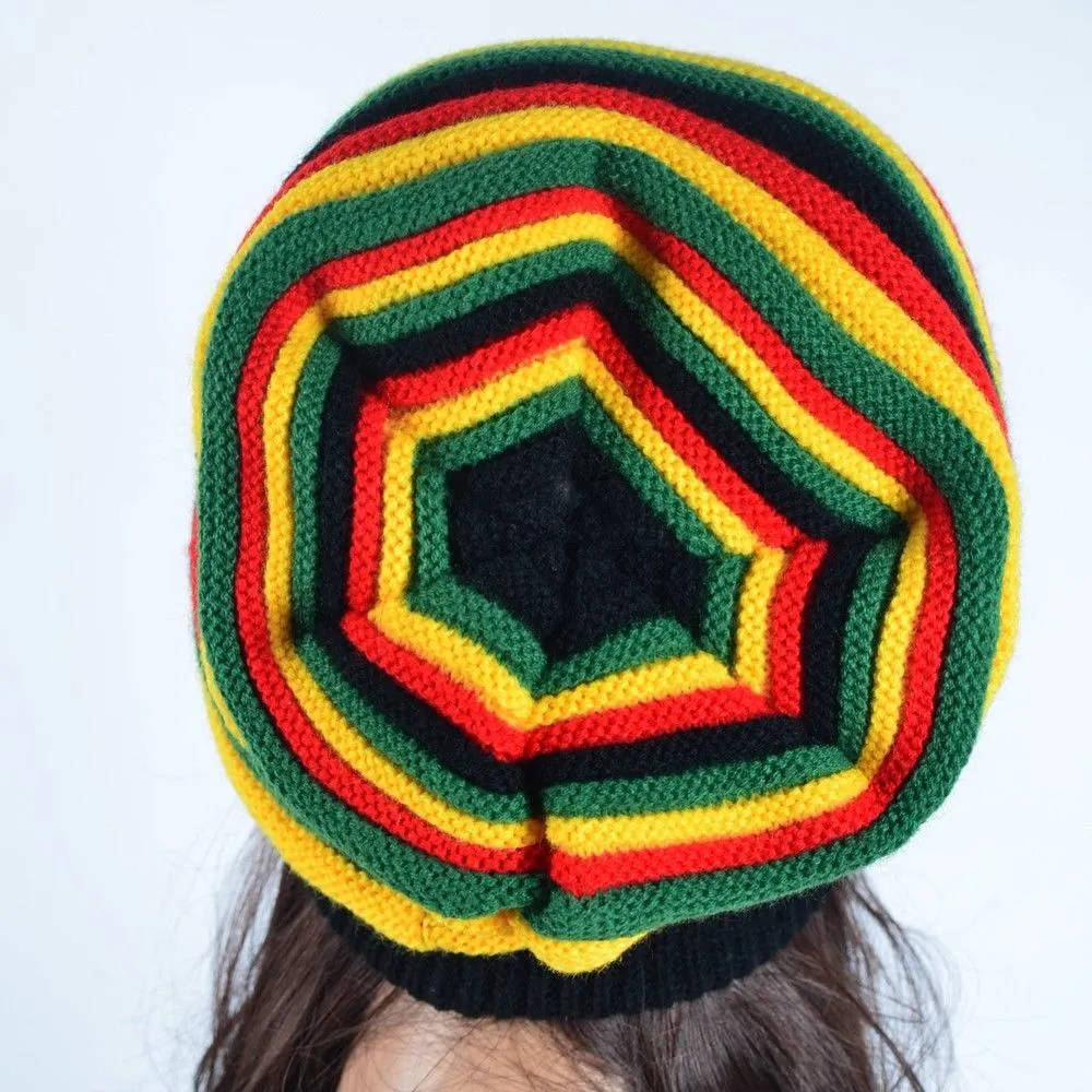 Trendy Jamaican Rasta Reggae Striped Beanie Hat