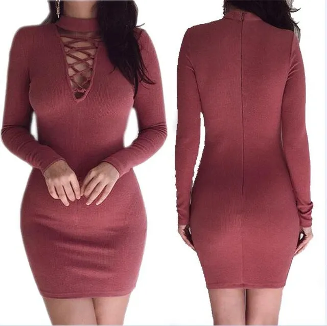 Vestidos Knitting 2017 Women Dresses Zipper O-neck Sexy Knitted Dress Long Sleeve Bodycon Sheath Pack Hip Dress Vestidos GV090