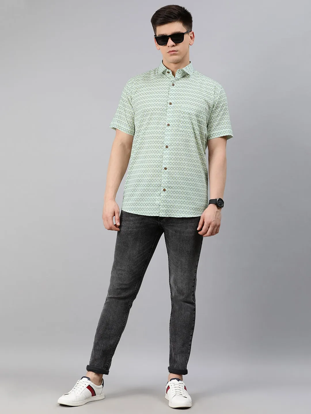 White Cotton Short Sleeves Shirts For Men-Mmh034