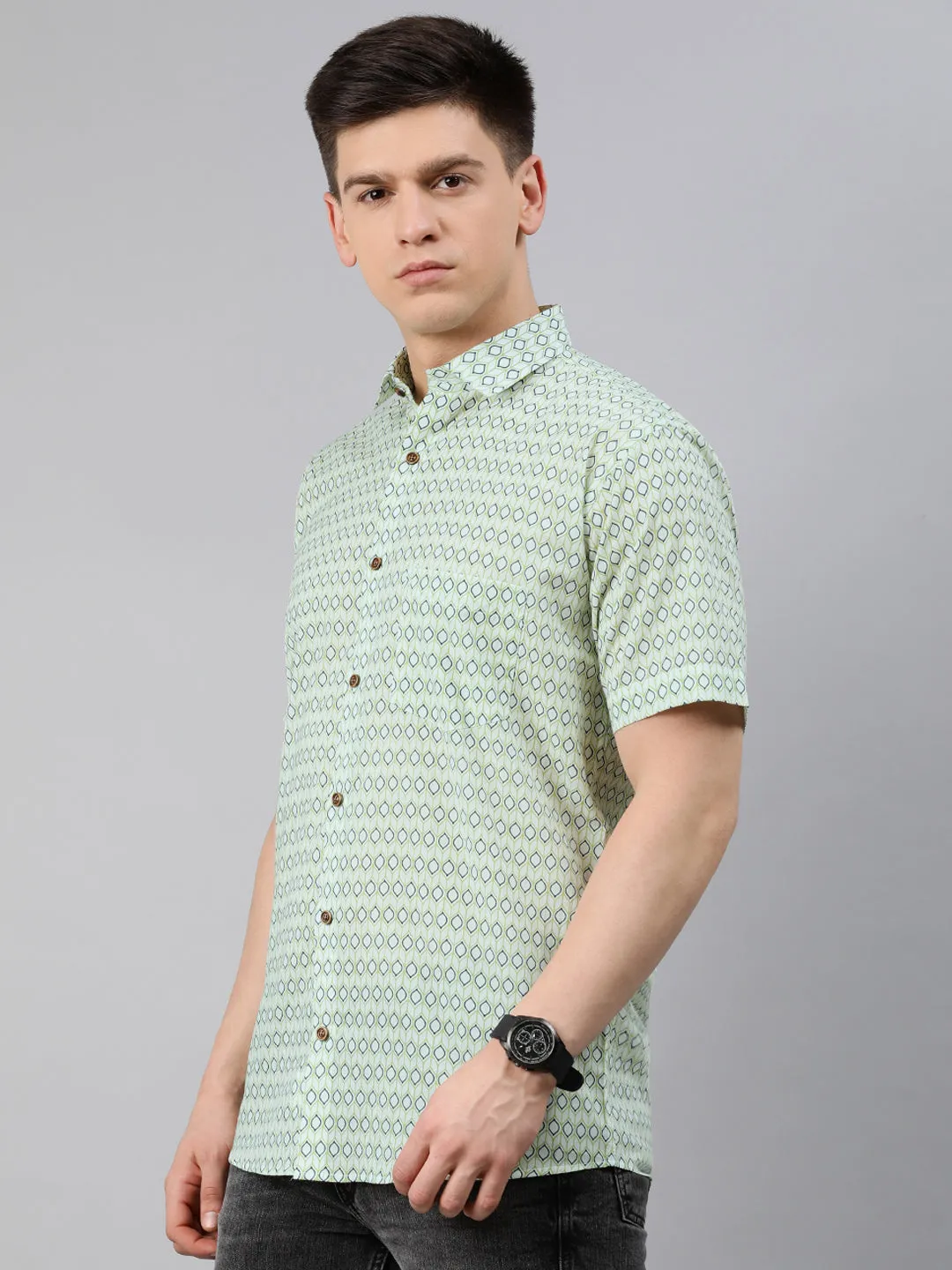 White Cotton Short Sleeves Shirts For Men-Mmh034