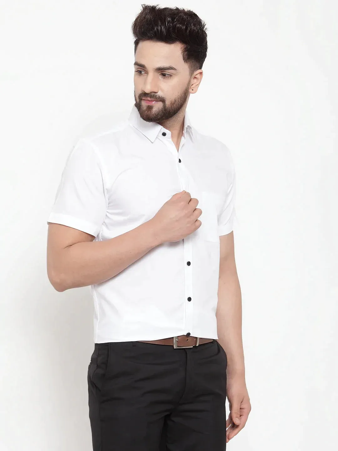 White Men'S Cotton Half Sleeves Solid Formal Shirts