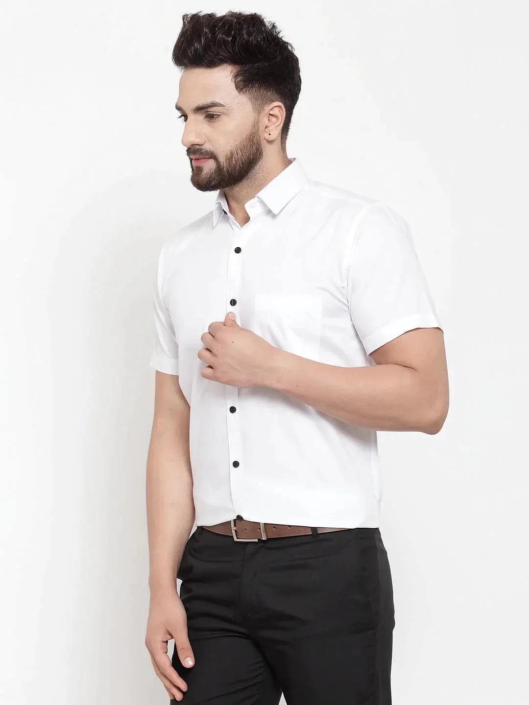 White Men'S Cotton Half Sleeves Solid Formal Shirts