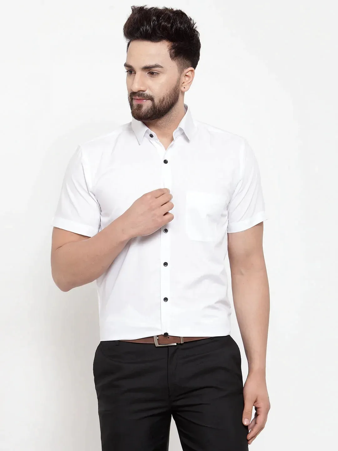 White Men'S Cotton Half Sleeves Solid Formal Shirts