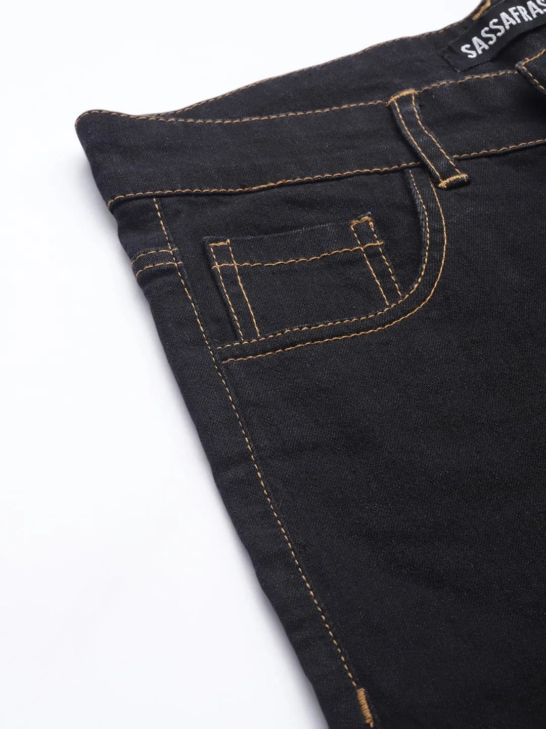 Women Black Contrast Stitch Detail Straight Jeans