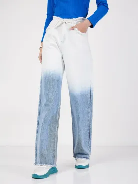 Women Blue & White Ombre Straight Jeans