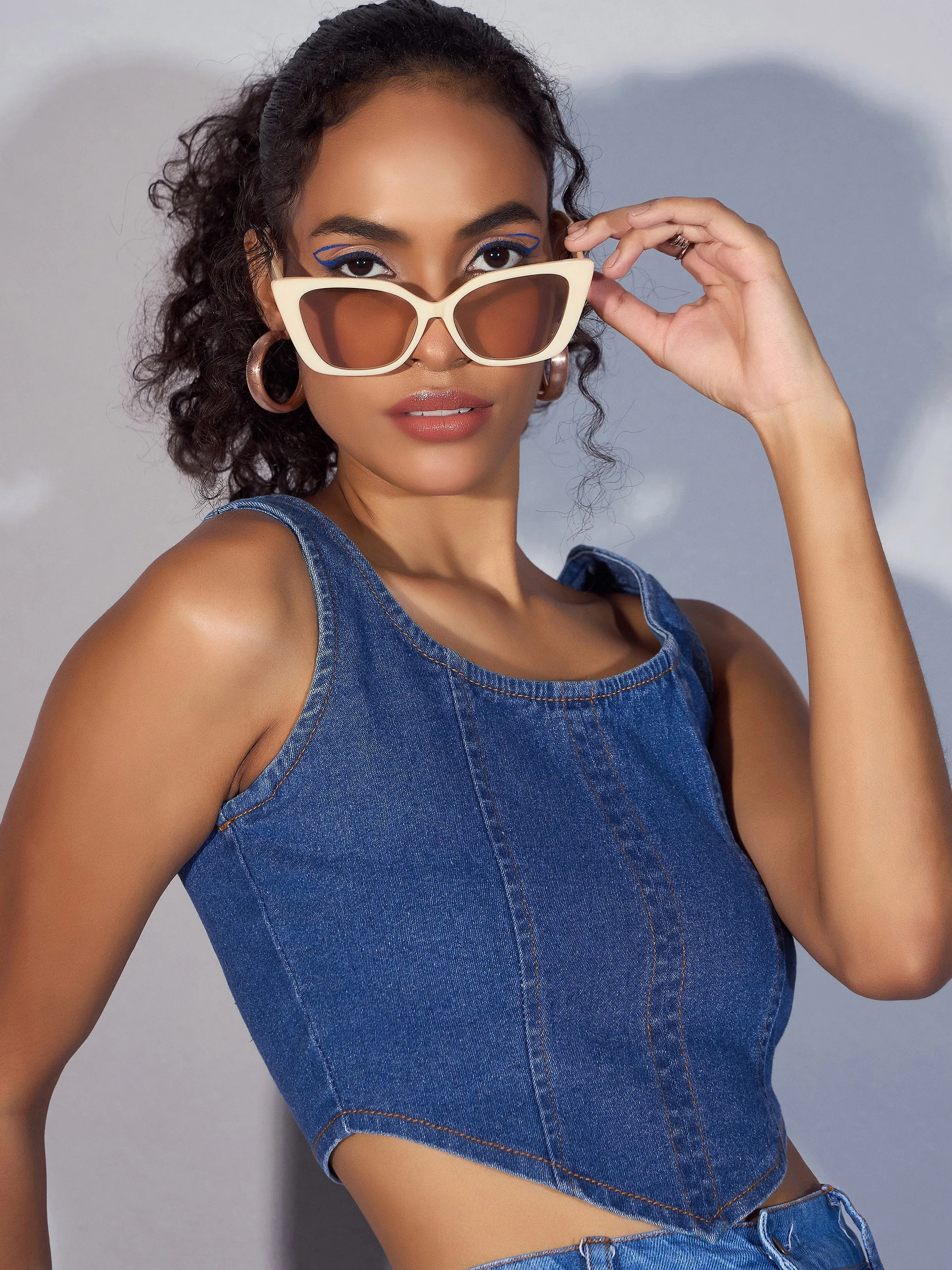 Women Blue Denim Short Top