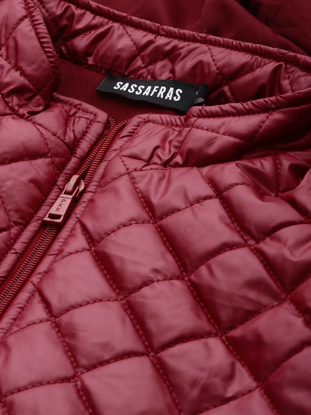 Women Burgundy Quilted Hooded Puffer Jacket