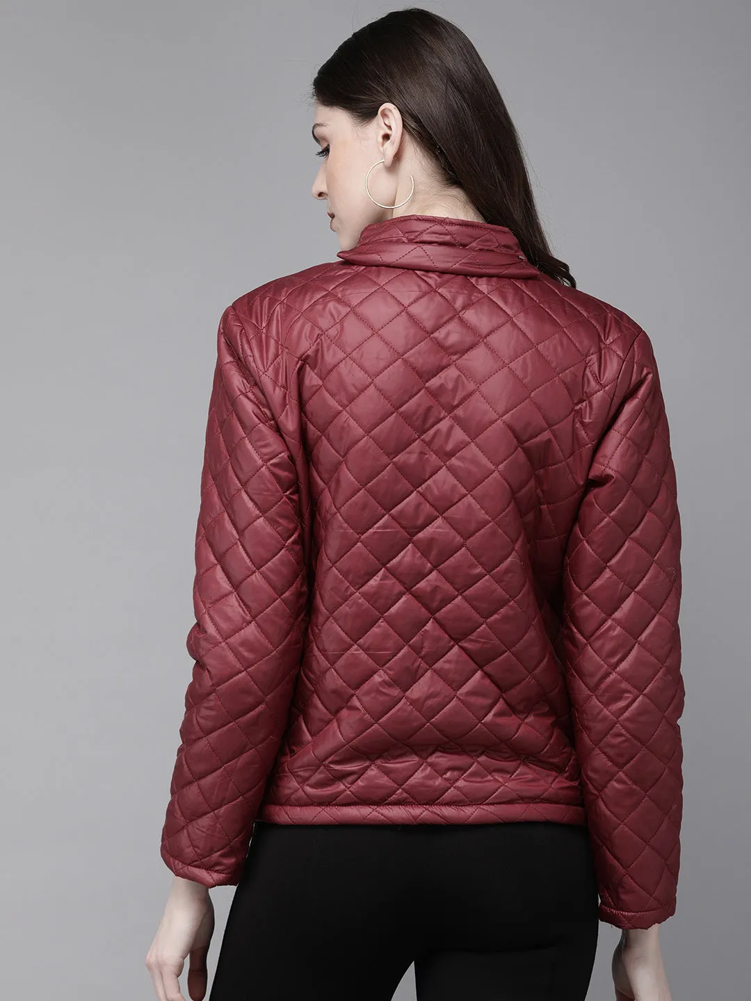 Women Burgundy Quilted Hooded Puffer Jacket