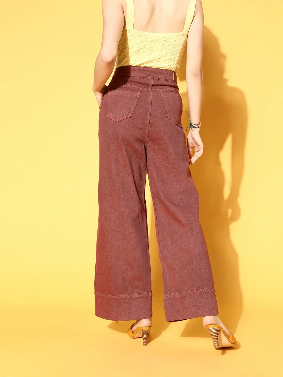 Women Burgundy Wide Leg Jeans