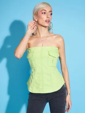 Women Green Denim Off Shoulder Regular Top