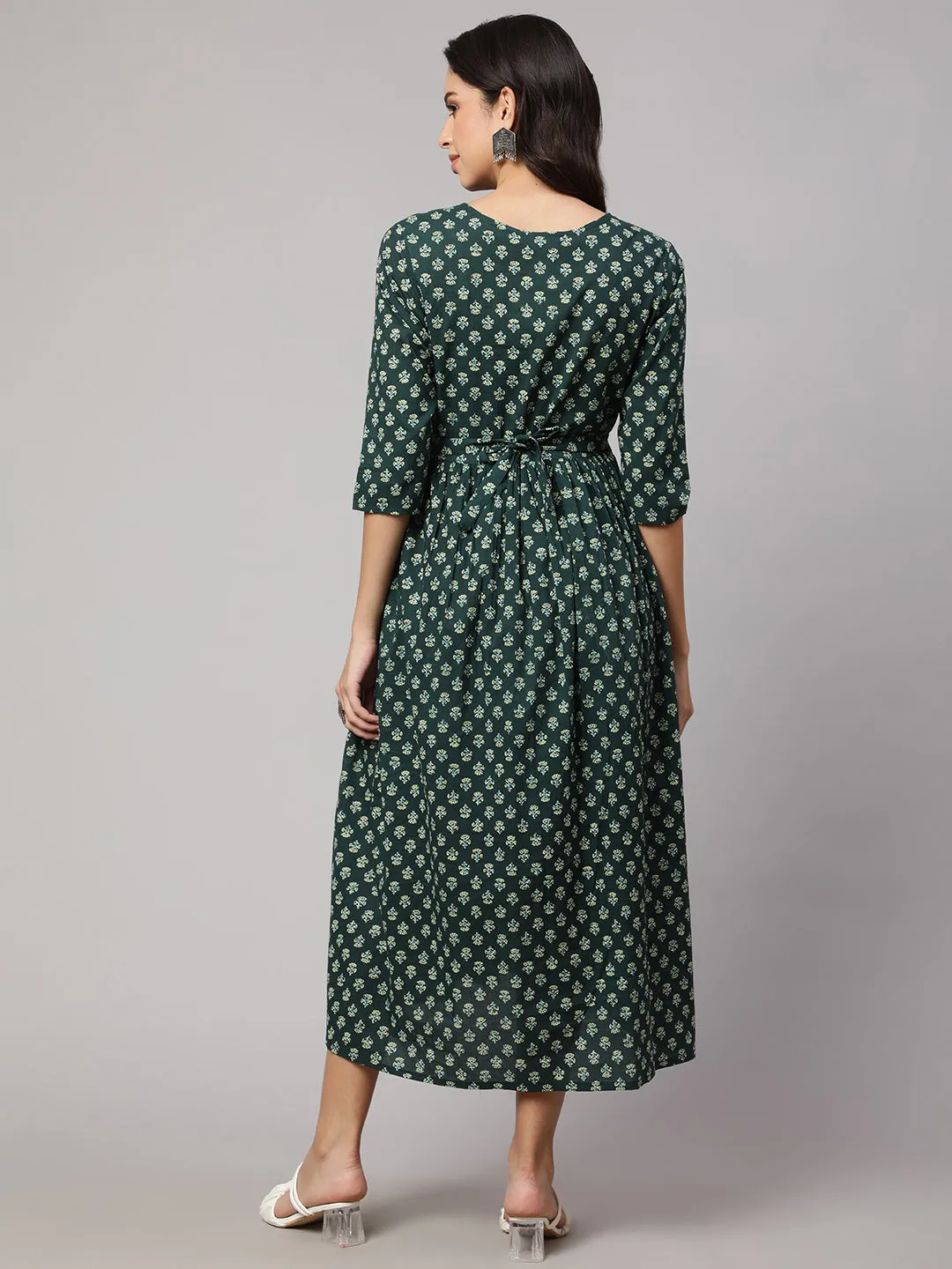 Women Green Ethnic Printed Maternity Dress