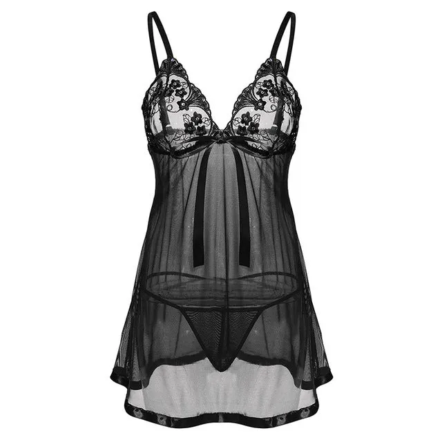 Womens Sexy Nightwear Spaghetti Strap Nightgown Mini Lace Sleep shirts Female See-Through Women Sleepwear Night Dress camisones