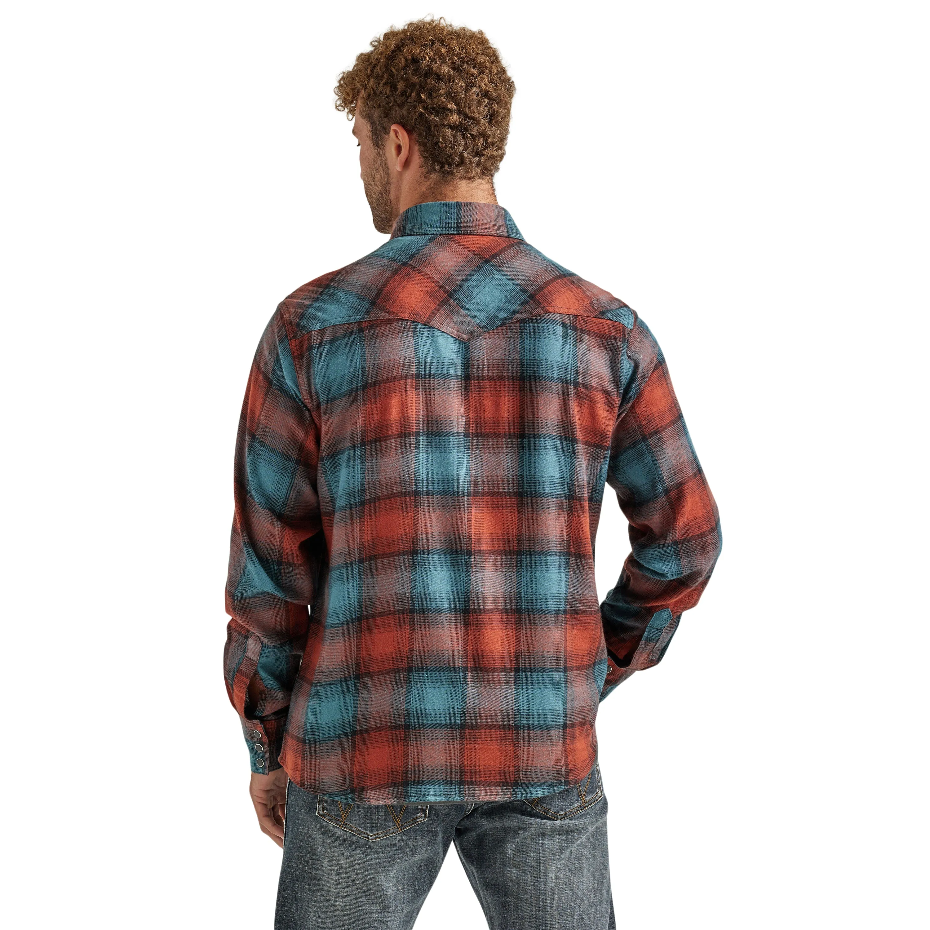 Wrangler Retro Red/Teal Plaid Flannel Snap Western Shirt for Men